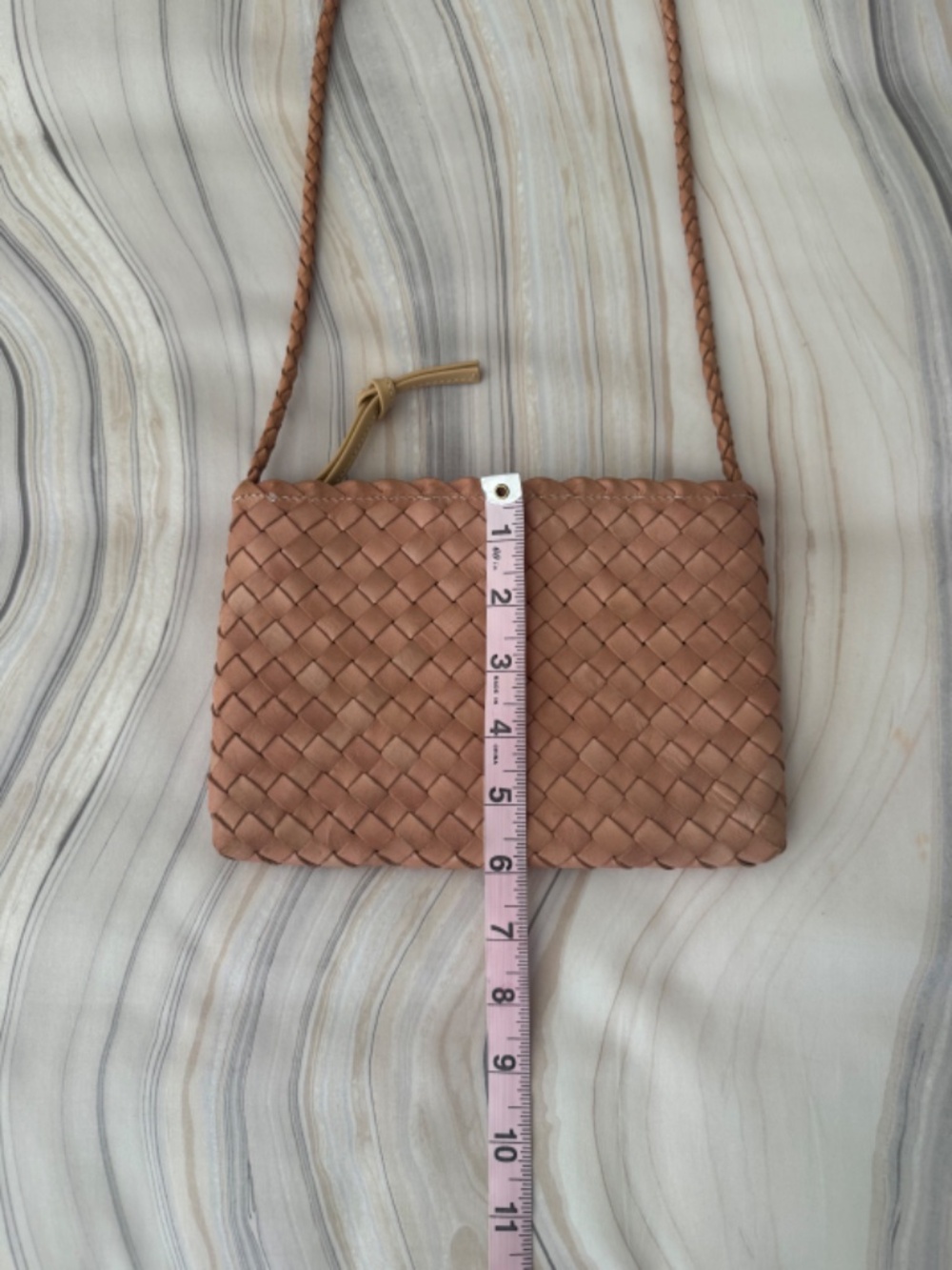Loeffler Randall Marison Crossbody Woven Leather Tan Desert Sand Small $195 - Picture 16 of 17